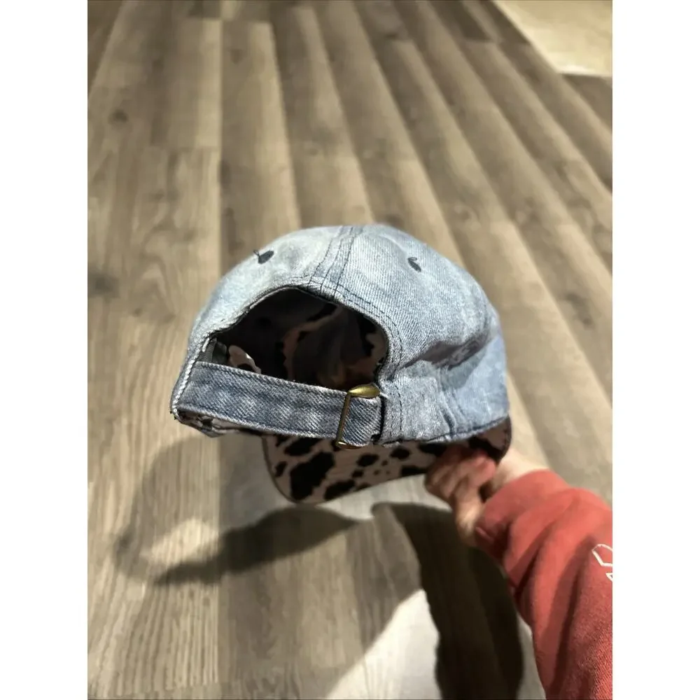 Howdy Denim And Cow Print Hat